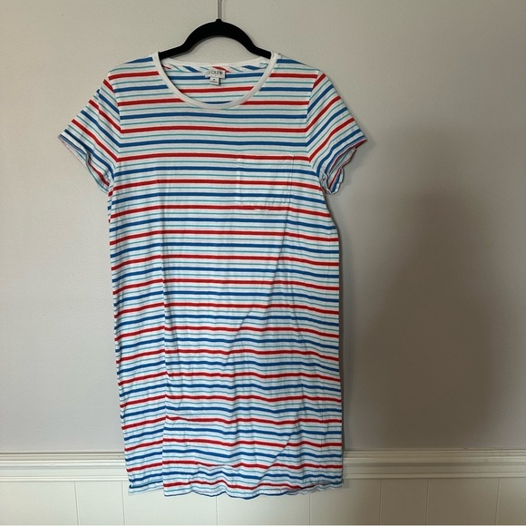 J. Crew Women’s Short Sleeve Crewneck Blue White & Red Striped Dress Sz M GUC - Picture 2 of 7